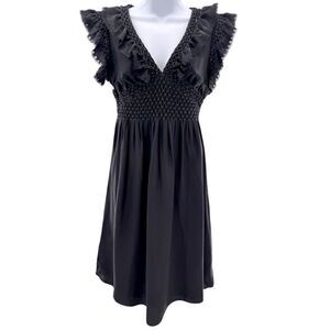 RARE Vintage Betsey Johnson 100% Silk Black Ruffle Smocked Mini Dress